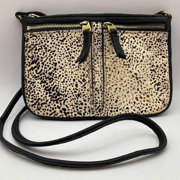 Fossil Crossbody Bag Elise Black Cowhide Animal Print Boho Western - Picture 2 of 15